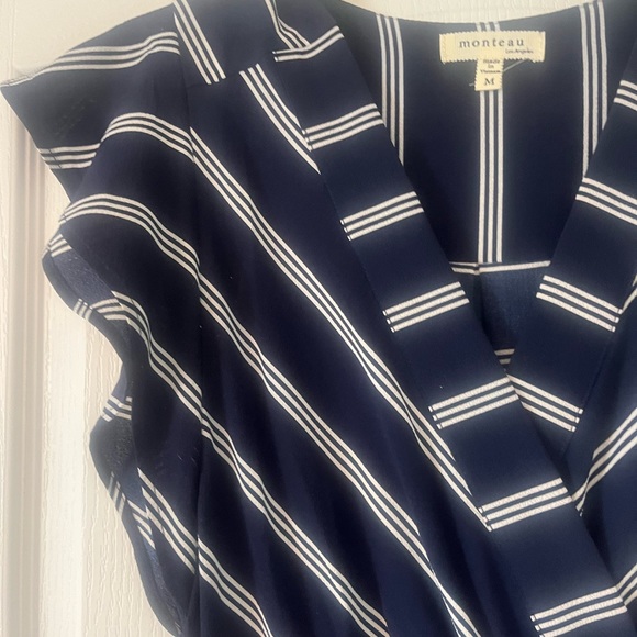 Monteau Striped Navy Dress Size Medium - Picture 5 of 9
